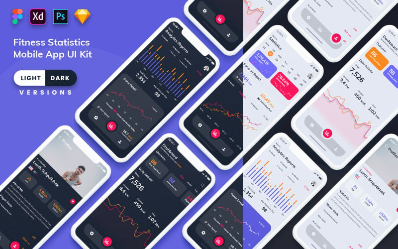 Fitness Statistics Mobile App (Light & Dark)