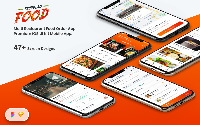 Kit de interface do usuário do aplicativo móvel para pedidos de comida em vários restaurantes