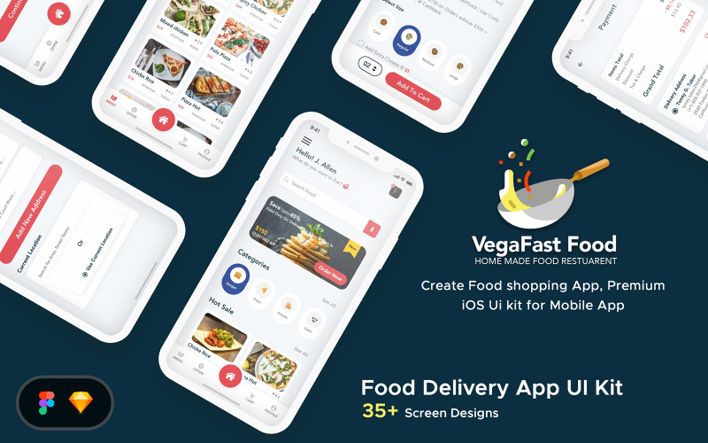 Vega - Комплект інтерфейсу мобільного додатка для доставки їжі