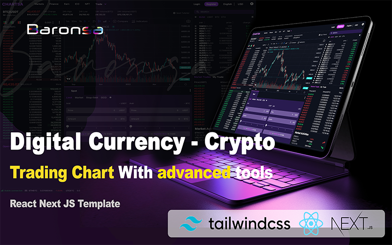 Chartsa - Krypto-Trading-Chart mit erweiterten Tools React Next JS und Tailwind-Vorlage