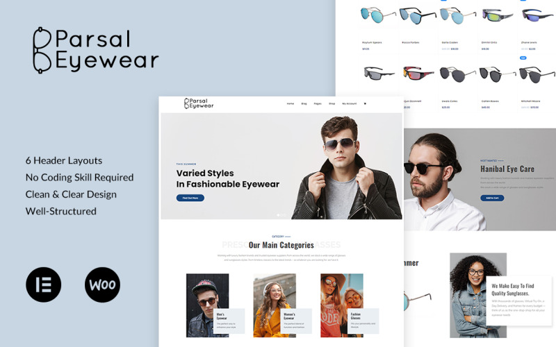 Parsal - Gafas de moda | Gafas graduadas y gafas de sol Tema de WordPress