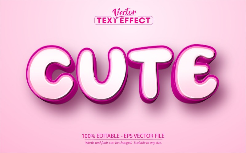 可爱-可编辑的文字效果，软粉红色卡通文字风格，图形插图