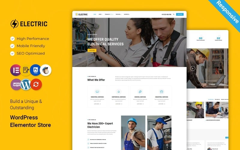 Elettrico - Servizi elettrici Tema WordPress Elementor