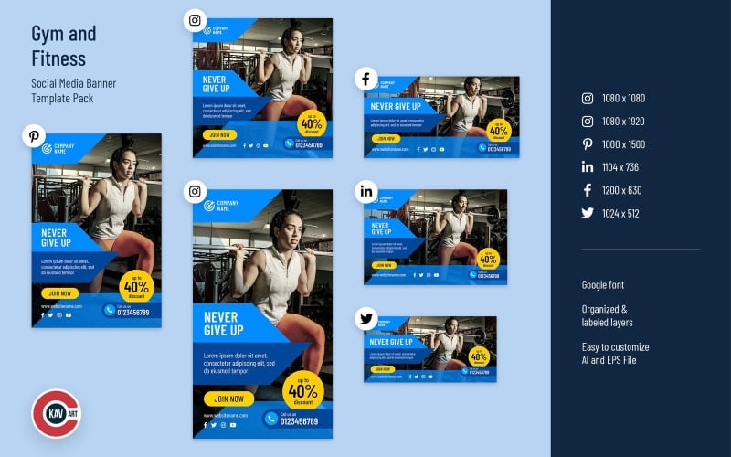 Social Media Banner Set for Gym and Fitness - 00192