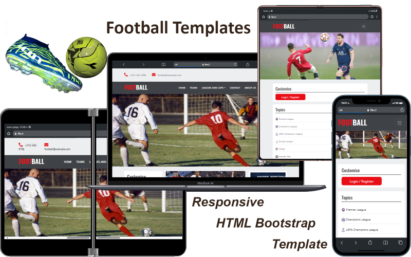 Fotbollsmallar - Responsiv HTML Bootstrap-mall