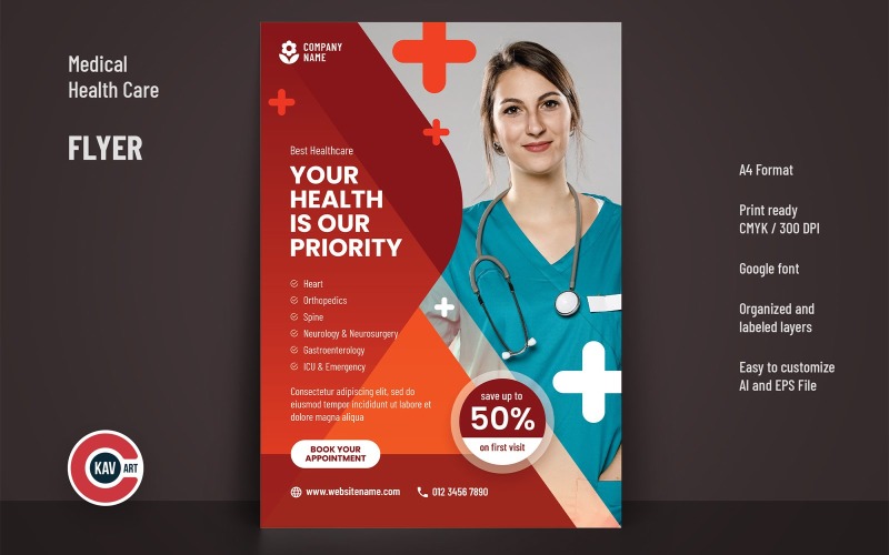 Modèle de Flyer ou d'Affiche pour les soins de santé médiaux - 00203