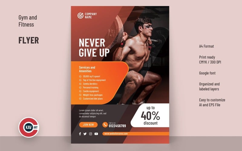 Modello di volantino o poster per palestra e fitness - 00208