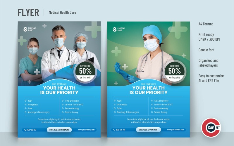 医疗保健手册或海报模板- 00206