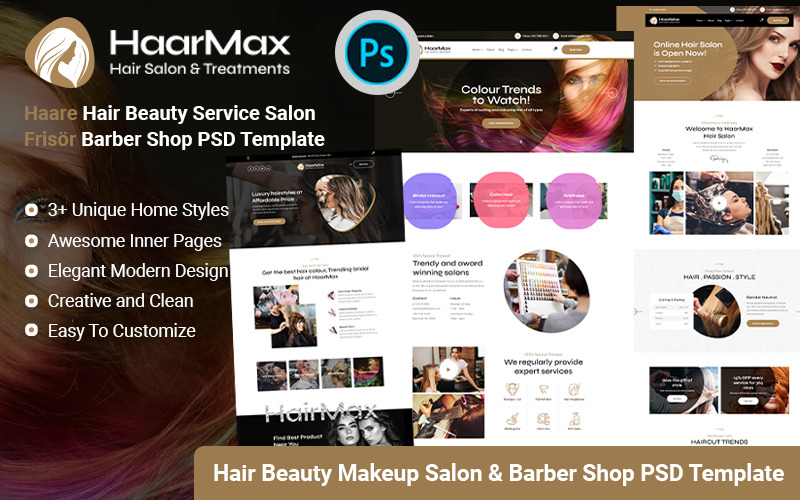Haarmax - Hair Beauty Friseursalon Barber Shop PSD-Vorlage
