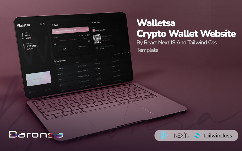 Waletsa - Crypto Wallet网站由React Next JS和尾风模板