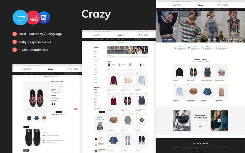 Crazy - Отзывчивая тема OpenCart для минималистского модного магазина