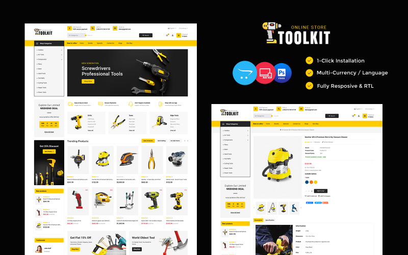 Toolkit - Araçlar ve Mega Tool Süper Mağaza Opencart Respinsive Teması