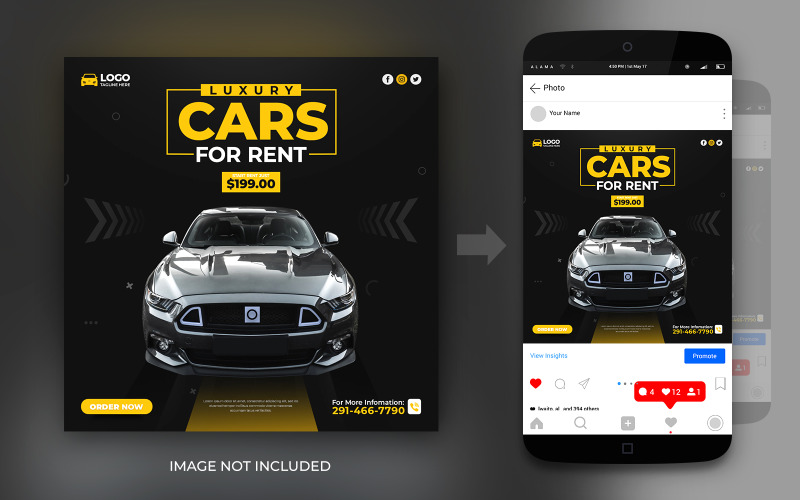 Wypożyczalnia samochodów Szablon projektu banera na Instagram lub Facebooka w mediach społecznościowych