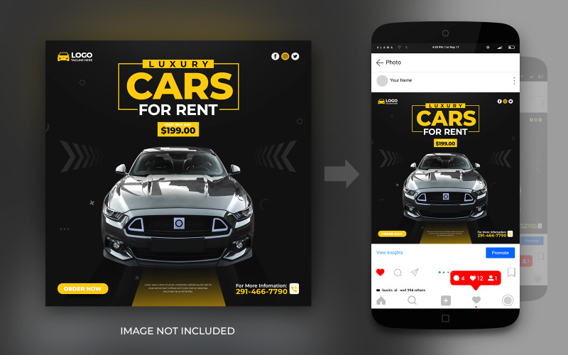 租车 Instagram 或 Facebook 社交媒体帖子横幅设计模板
