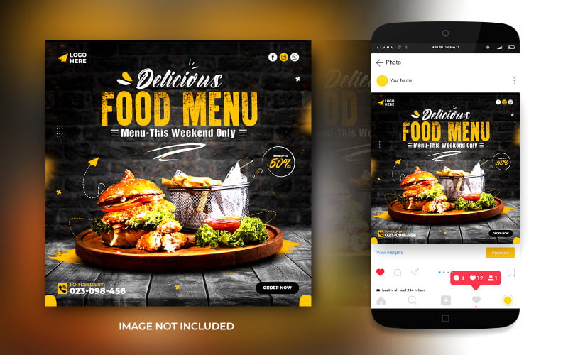 食品社交媒体推广和Instagram横幅帖子设计模板