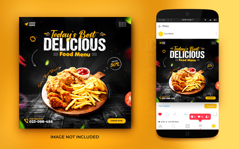 社交媒体食品推广帖子和Instagram横幅帖子设计模板