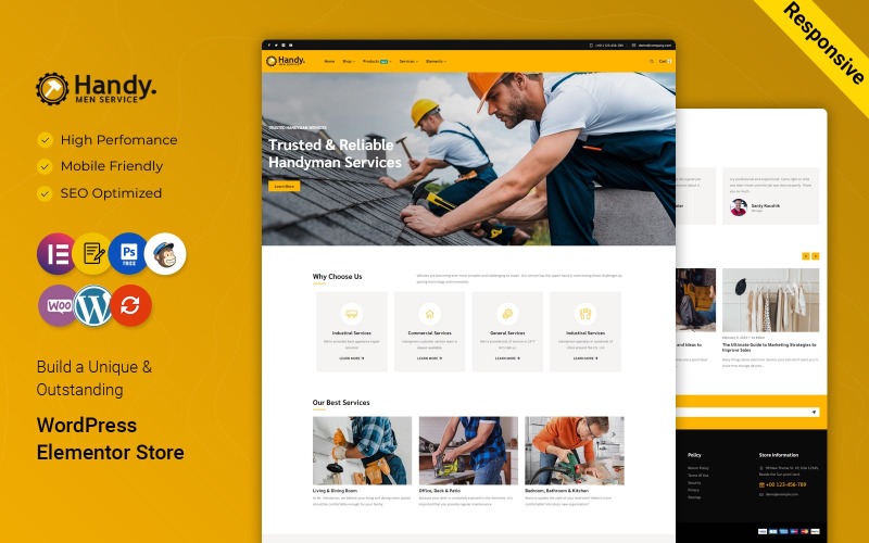 Handyman - Handyman, Encanador, Renovação, Serviço de Manutenção Elementor WordPress Theme