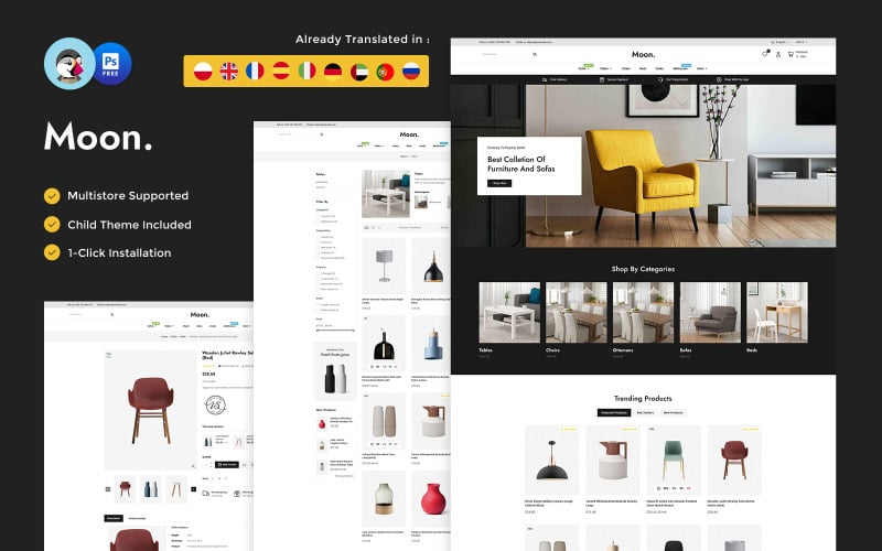 Moon - Magasin Prestashop réactif polyvalent pour meubles, décoration et intérieur