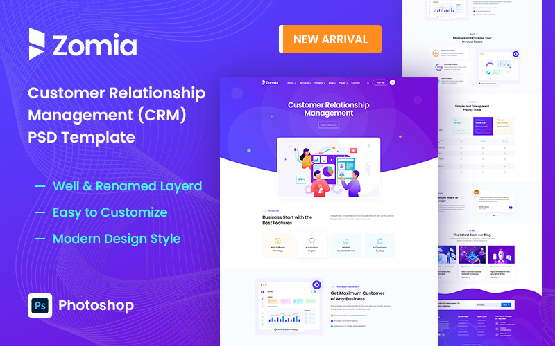 Zomia CRM Management Multifunctionele PSD-sjabloon