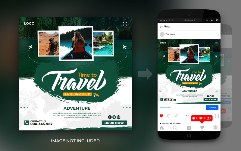 旅行和旅行梦想冒险社交媒体Instagram帖子或广场横幅传单设计模板