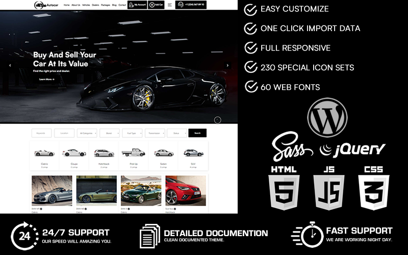 Autocar - Thème WordPress WooCommerce pour l'affichage et la concession de voitures