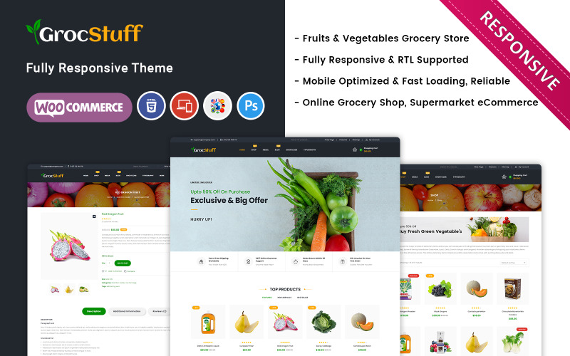 Grocstuff — адаптивная тема Woocommerce для овощных, фруктовых и продуктовых супермаркетов