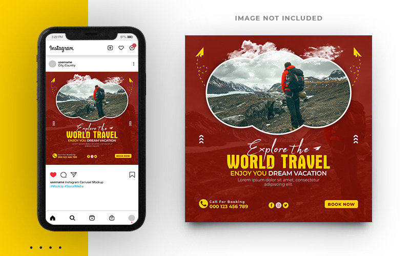 旅行社和旅行社推广Instagram横幅发布模板设计