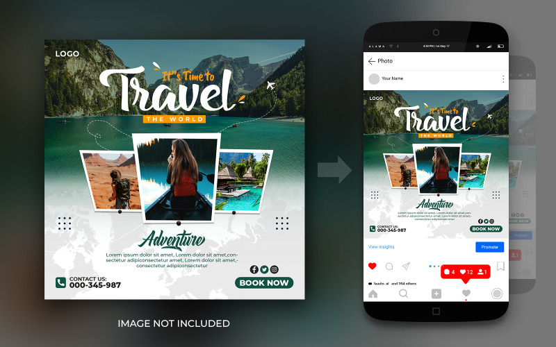 Seyahat Ve Turlar Macera Sosyal Medya Instagram Postası Veya Yatay Afiş Veya El İlanı Tasarım Şablonu