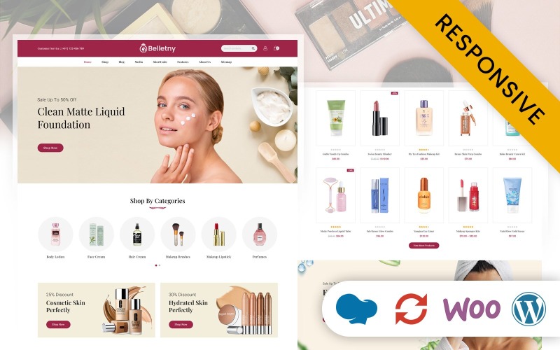 Belletny - 化妆品店 для красоты Адаптивная тема WooCommerce