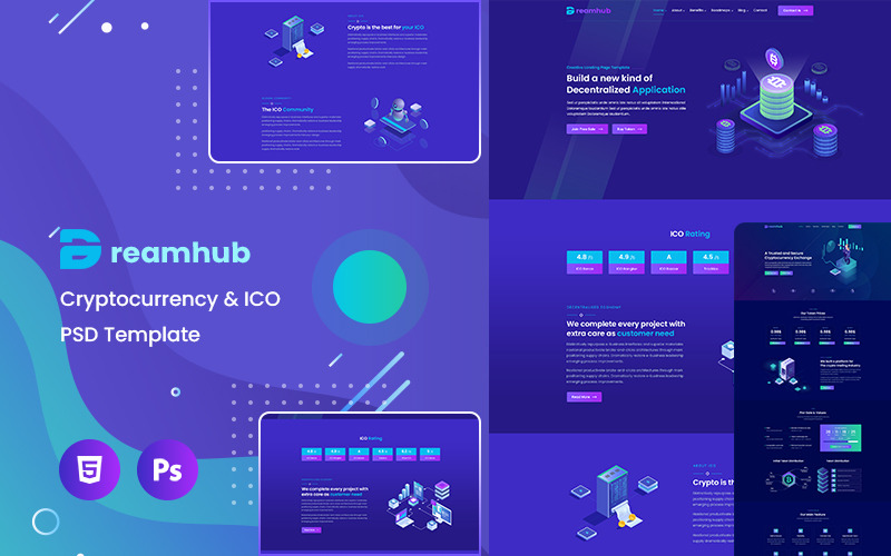 DreamHub Cryptocurrency PSD шаблон