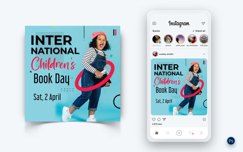 国际儿童读书日社交媒体帖子设计模板-18