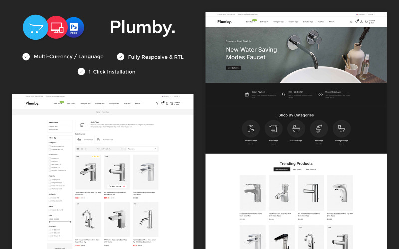 Plumby - sklep z akcesoriami hydraulicznymi i łazienkowymi Opencart Template