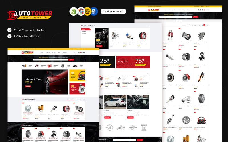 AutoTower - Mehrzweck-Shopify-Shop für Auto und Ersatzteile für Autowerkzeuge