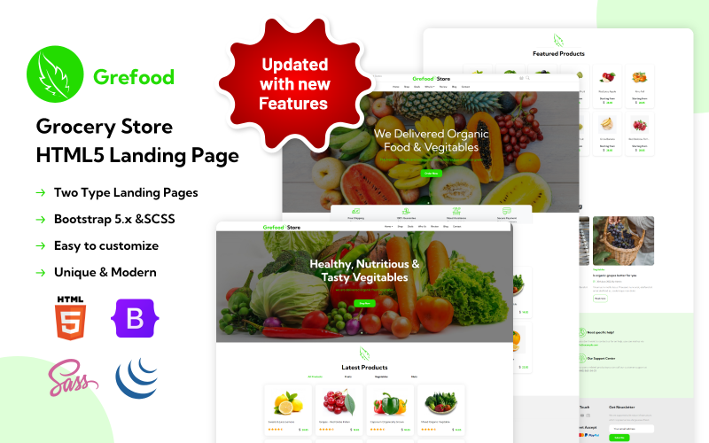 Grefood - Lebensmittelgeschäft HTML5 Landing Page