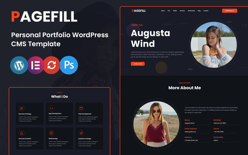 Pagefill - Tema de WordPress para portafolio de una página