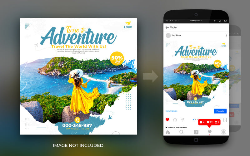 Time To World Travel And Tours Социальные сети Instagram и Facebook Post Square Flyer Design Template