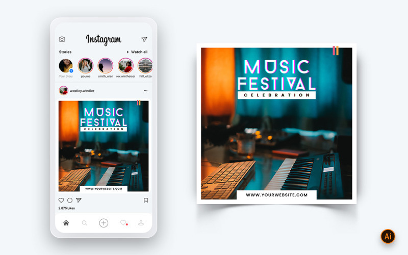 Modello di progettazione post di Instagram per social media per feste notturne musicali-03