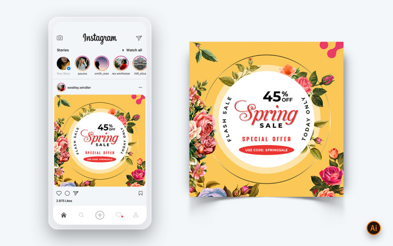 Plantilla de diseño de publicación de Instagram de redes sociales de temporada de primavera-12