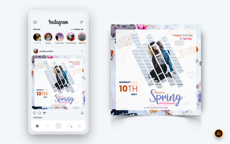 Plantilla de diseño de publicación de Instagram de redes sociales de temporada de primavera-22