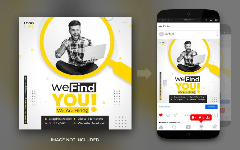 Nous embauchons un poste de travail sur les médias sociaux Modèle de conception de publication de promotion Instagram ou Facebook