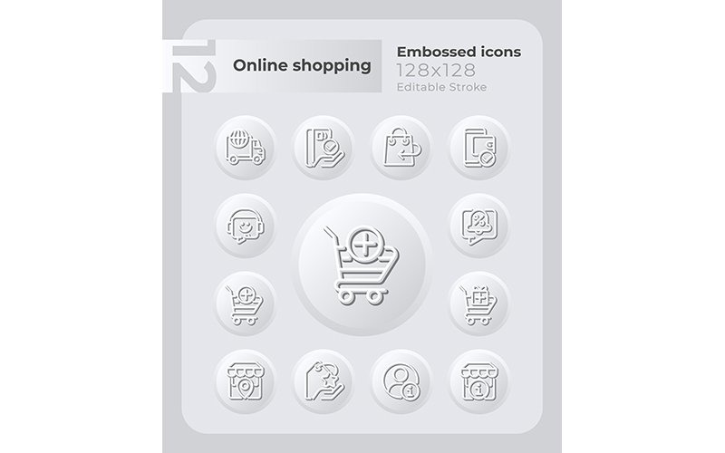 Set di icone in rilievo di e-commerce