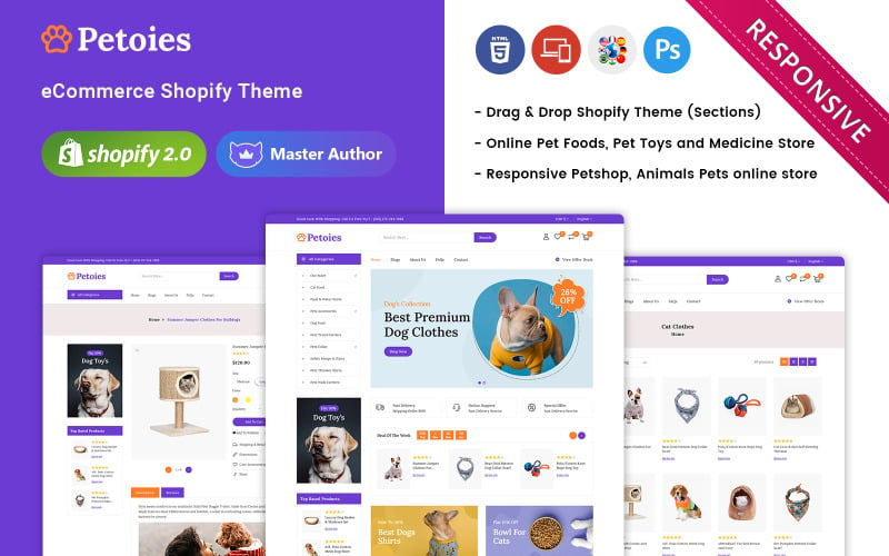 Petoies - Pet Shop & Pet Accessories Адаптивная тема Shopify 2.0