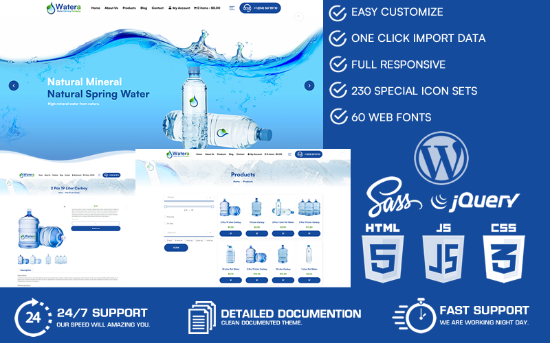 Watera - Thème WordPress WooCommerce pour entreprise de distribution d'eau