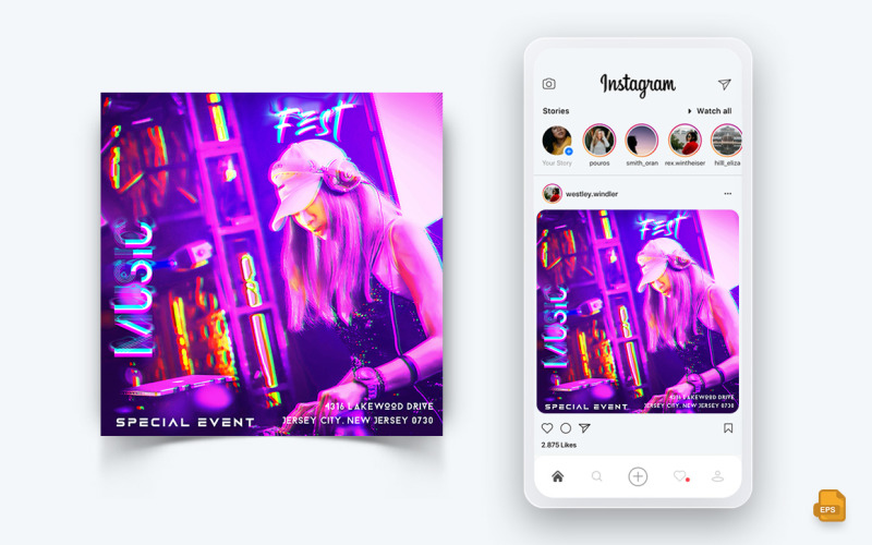 Diseño de publicación de Instagram de redes sociales de fiesta de noche de música-06