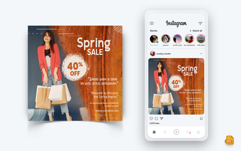 Diseño de publicaciones de Instagram para redes sociales de la temporada de primavera-18