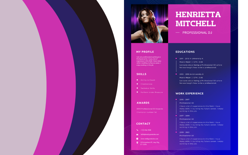 Pink and Blue Modern Resume Template