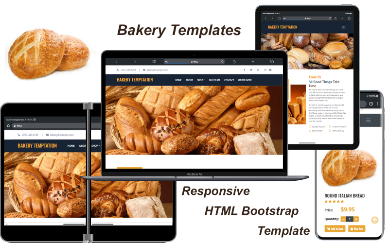 Bageri - Responsiva HTML Bootstrap-målsidamallar