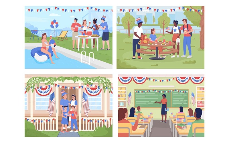 Ensemble d'illustrations de la fête de l'indépendance en Amérique
