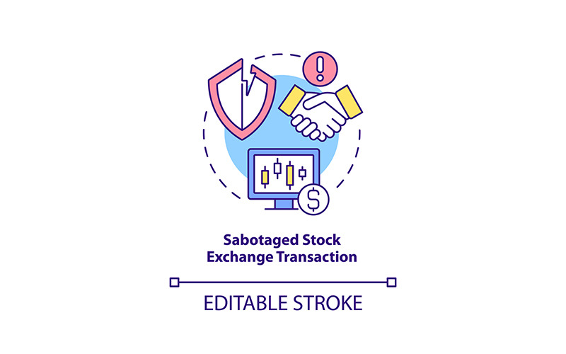 Sabotaged stock exchange transaction concept icon