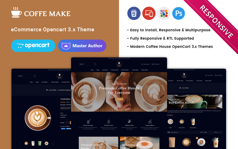 CoffeMake - Магазин кофе, чая и напитков Адаптивная тема Opencart